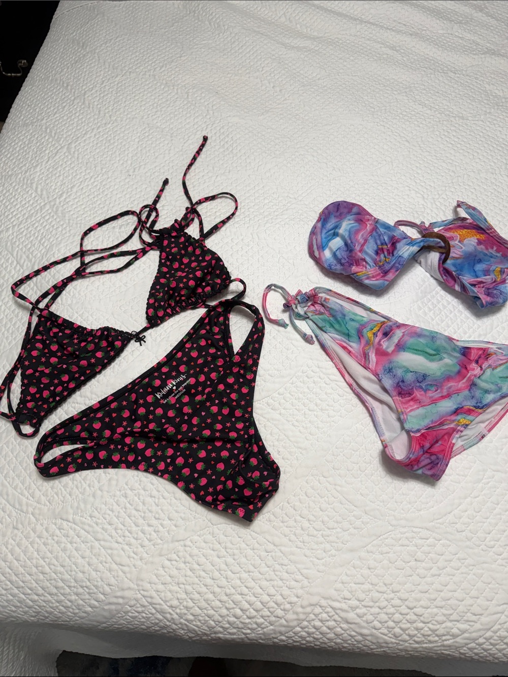 Medium 2 bikini sets new  - Black Strawberry Print & Pastel Watercolor